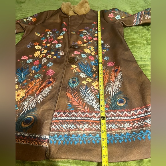 Boho Embroidered Faux Shearling Long Coat- Dark Brown Sz L (Fits like XL or XXL) - Picture 13 of 15